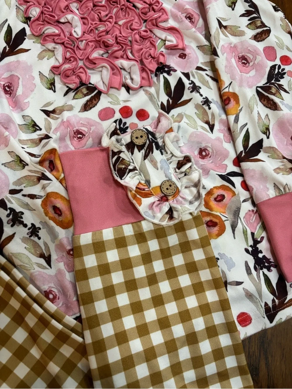 Girls Floral Ruffle Set - Pink & Tan